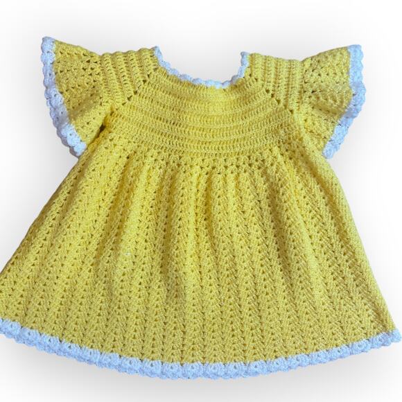 Vintage crochet baby dress (9-12 mos) bright yellow. EUC - Picture 2 of 2